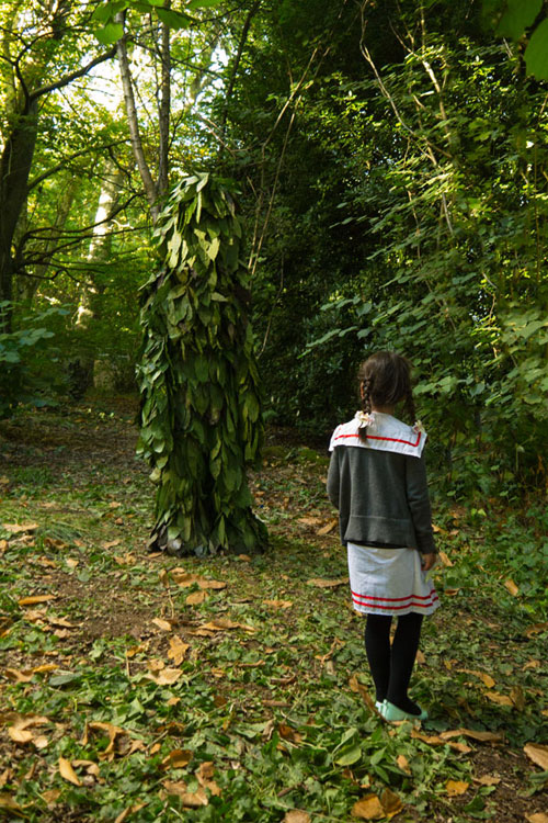 Small girl discovers the Leshy in the enchanted forest