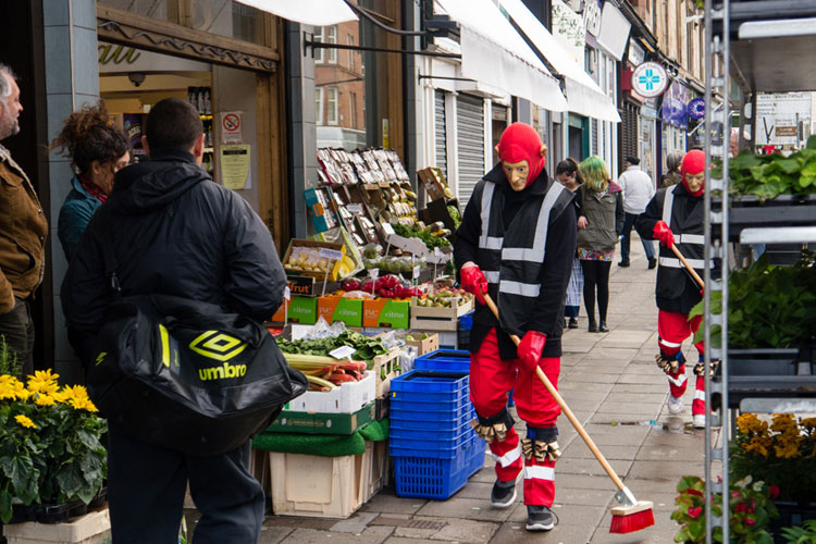 The Public Service Robots sweep the street