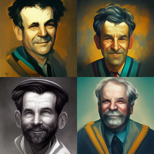 Four Mid Journey portraits of Bob Moyler